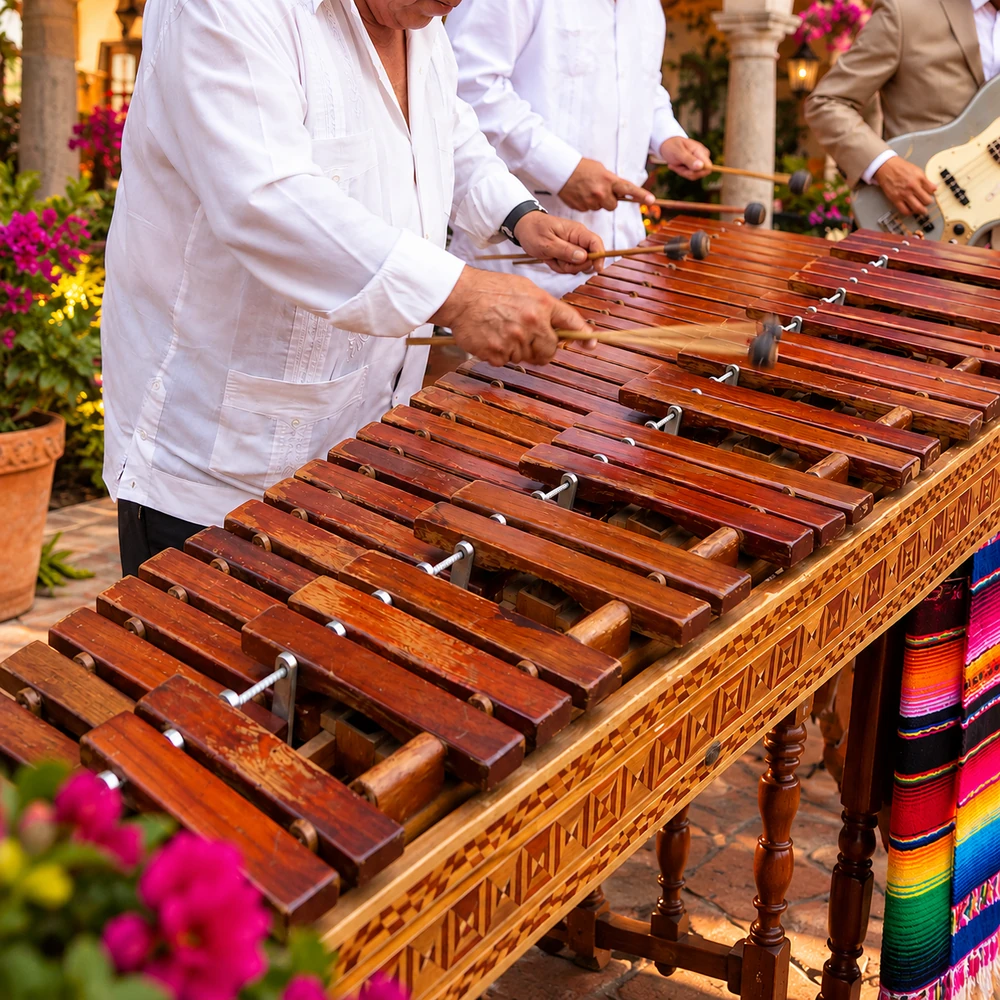 Detalle de músicos tocando la marimba